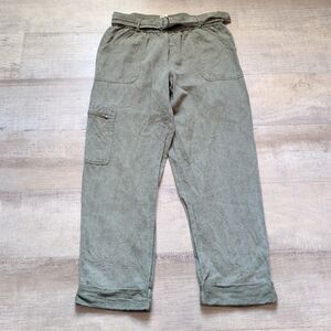 Nicole Miller Cargo Jogger Womens Size M Green Linen Lyocell Blend Lagenlook